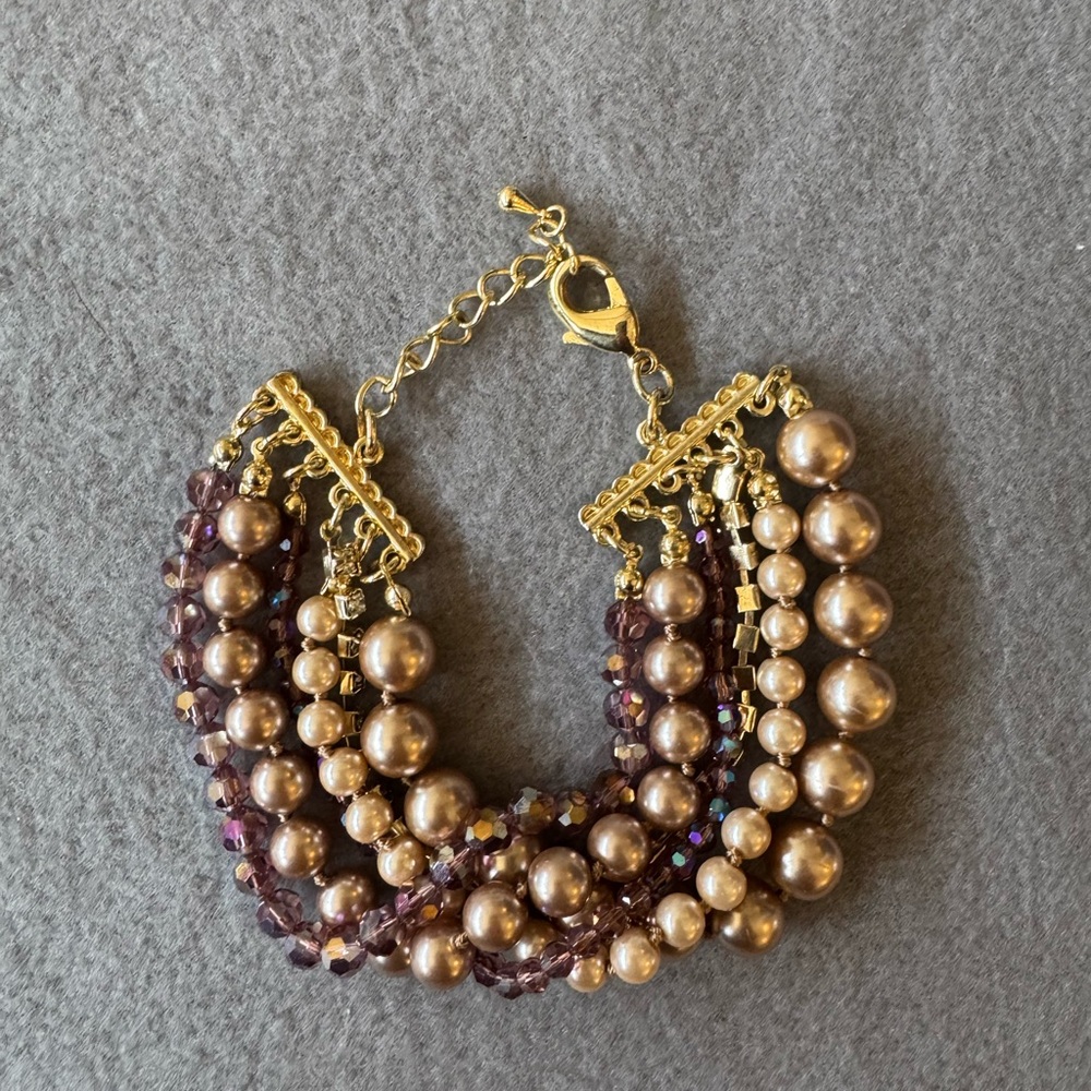 Gold and Amethyst Multi-Strand Beaded Bracelet - Women Jewelry
